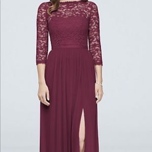 David’s Bridal illusion lace dress sz 18 wine
